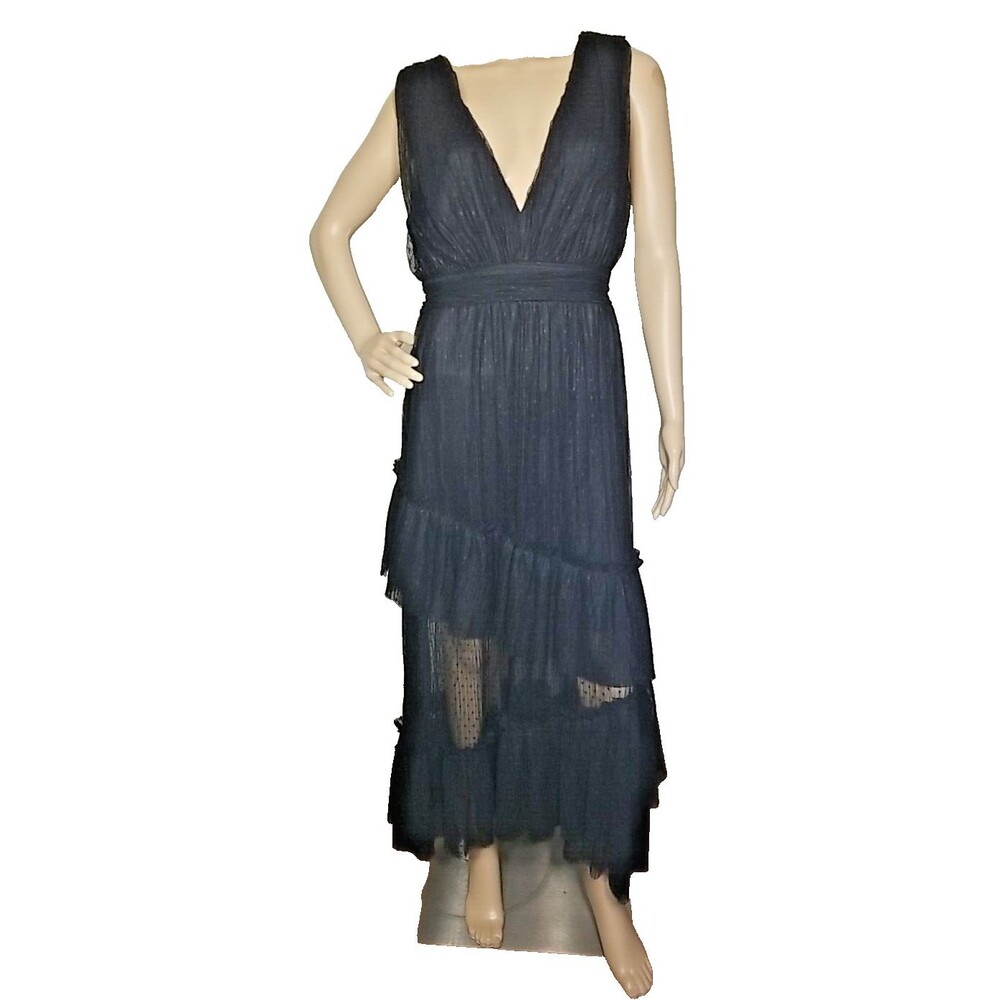 Vici Sleeveless Long Maxi  Dress Black Lace Size Large V Neck Layered        T50